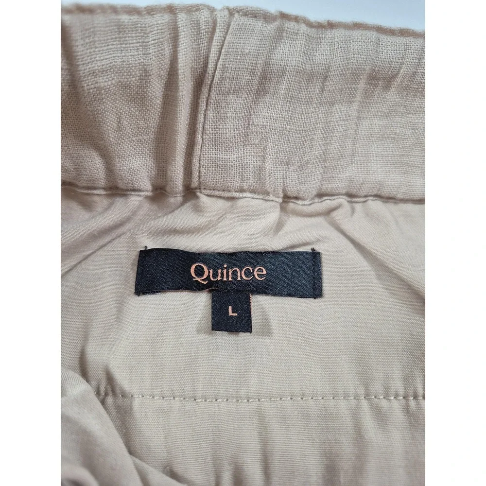 Quince Linen Pants Womens Large Beige 100% European Elastic Waist Casual Relaxed